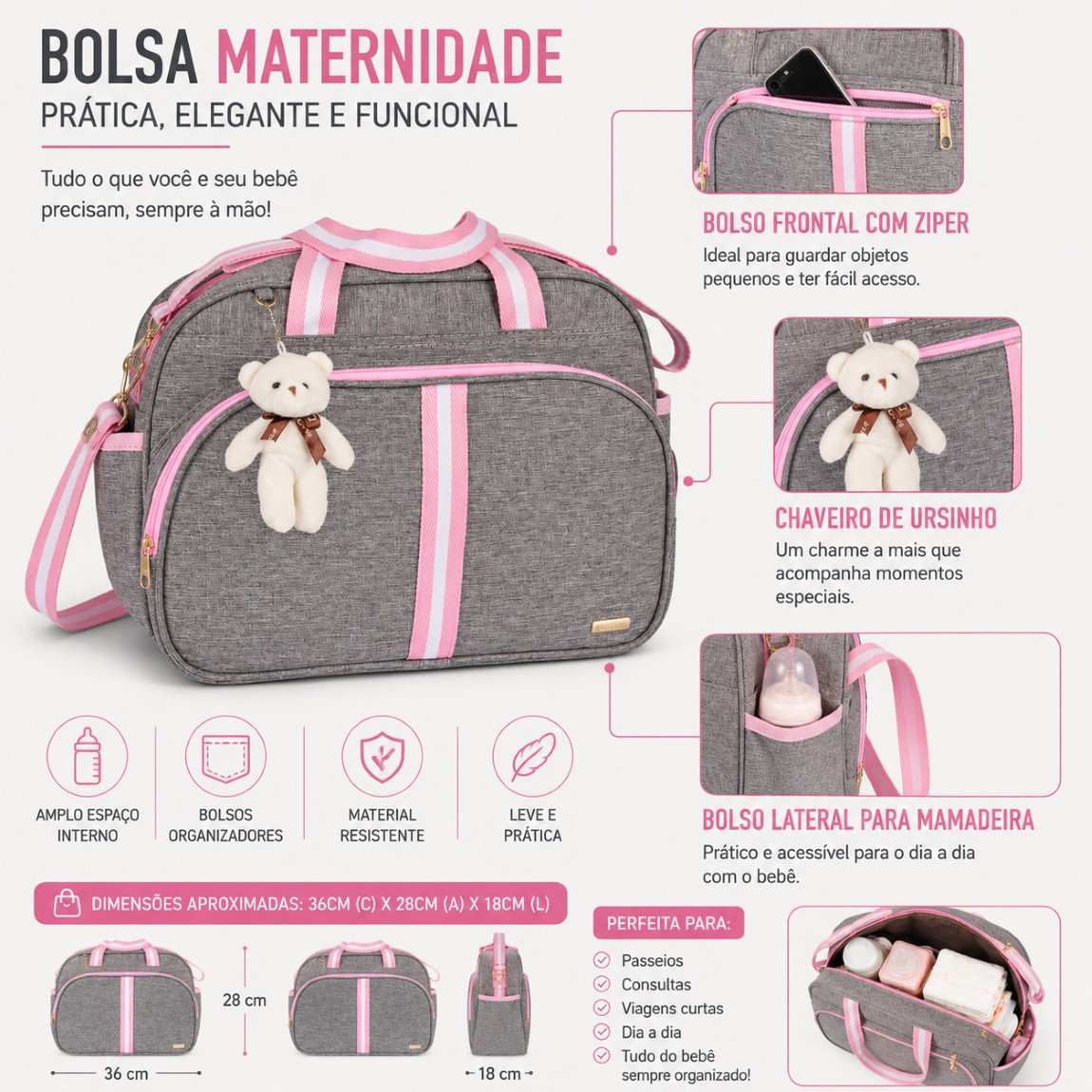 Kit Bolsas 3 peças Bolsa Grande, Bolsa P e Mochila 2 em 1 - Imagem 5